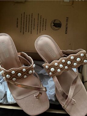 Kenneth Cole women's pearl-embellished sandals in rose gold